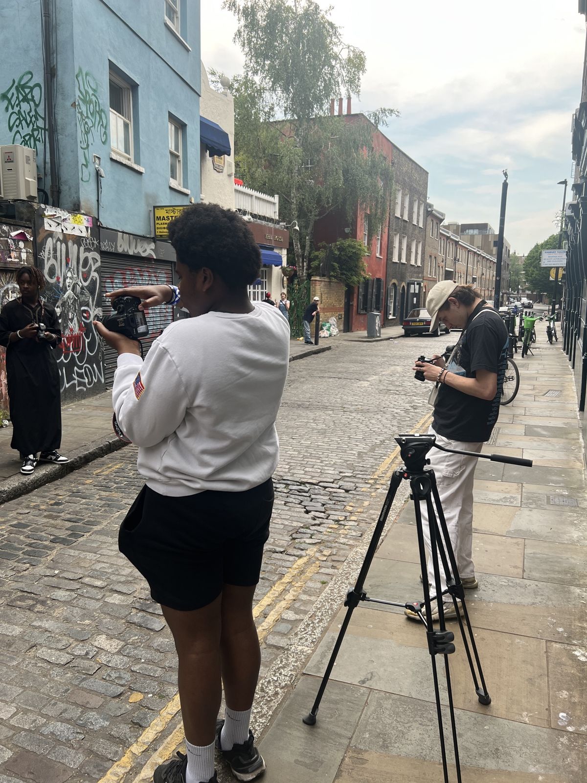 Shooting on a cobbled East London street with a tripod